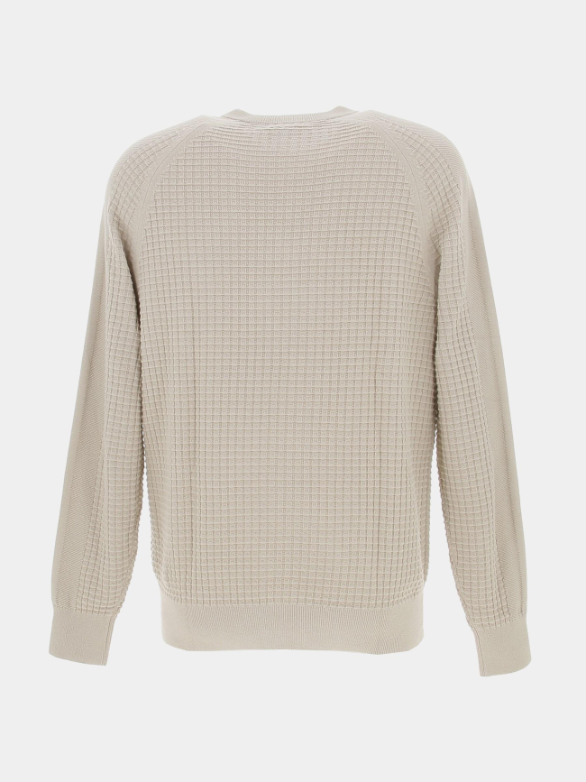 Pull texturé mix logo badge noir beige homme - Calvin Klein