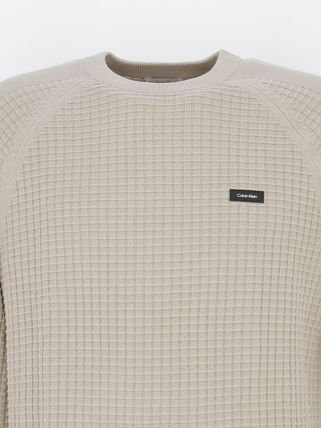 Pull texturé mix logo badge noir beige homme - Calvin Klein