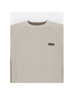 Pull texturé mix logo badge noir beige homme - Calvin Klein