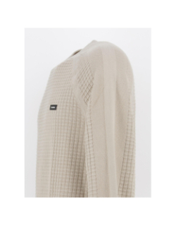 Pull texturé mix logo badge noir beige homme - Calvin Klein