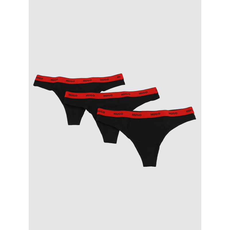 Pack de 3 strings stripe rouge noir femme - Hugo