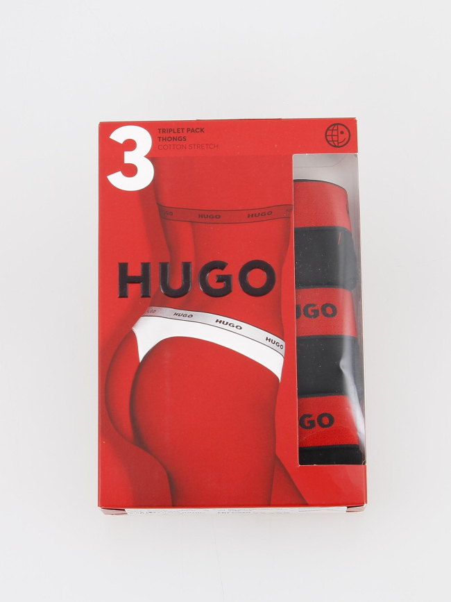 Pack de 3 strings stripe rouge noir femme - Hugo