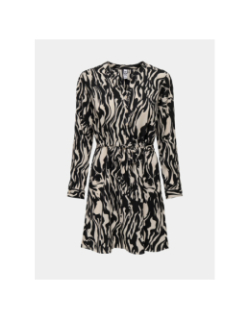 Robe piper manches longues beige noir femme - Jacqueline De Yong