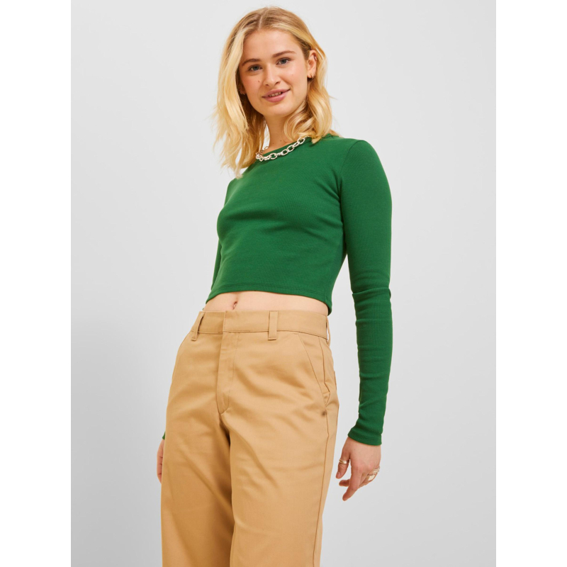 Top manches longues crop côtelé feline vert femme - JJXX