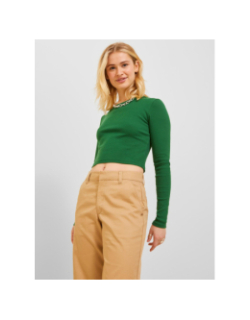 Top manches longues crop côtelé feline vert femme - JJXX