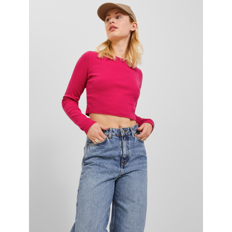 Top manches longues crop côtelé feline rose femme - JJXX