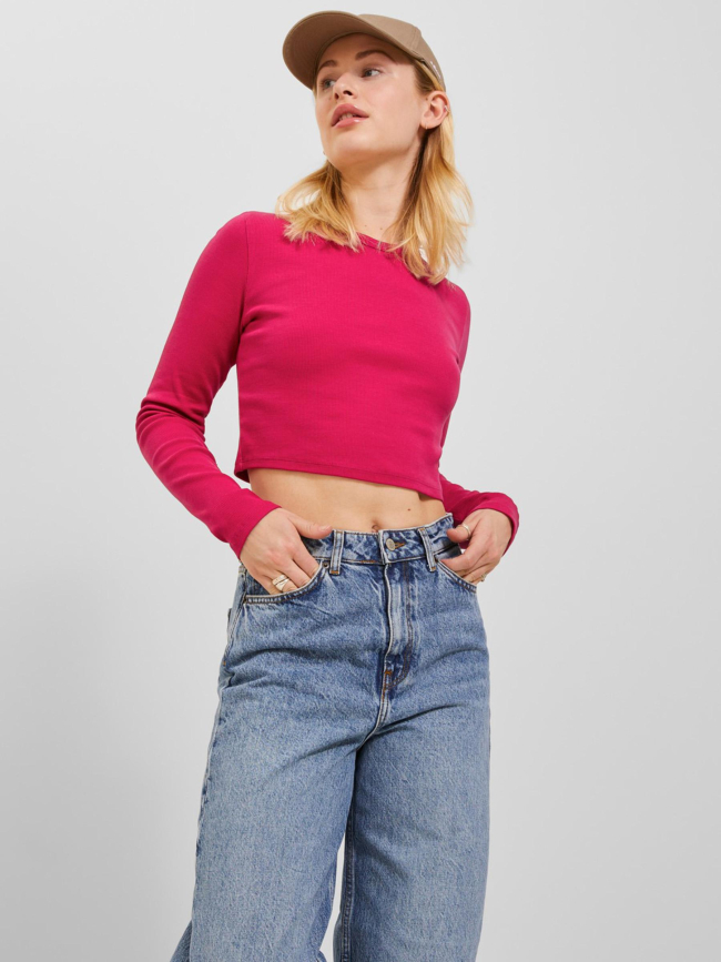 Top manches longues crop côtelé feline rose femme - JJXX