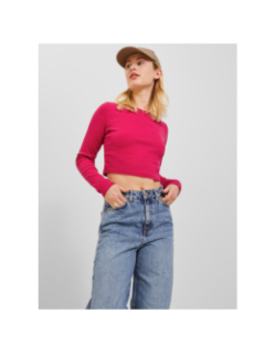 Top manches longues crop côtelé feline rose femme - JJXX