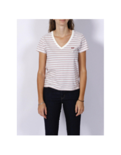 T-shirt perfect v-neck à rayures blanc femme - Levis