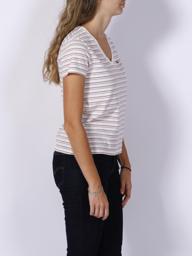 T-shirt perfect v-neck à rayures blanc femme - Levis