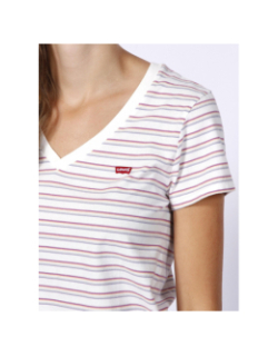 T-shirt perfect v-neck à rayures blanc femme - Levis