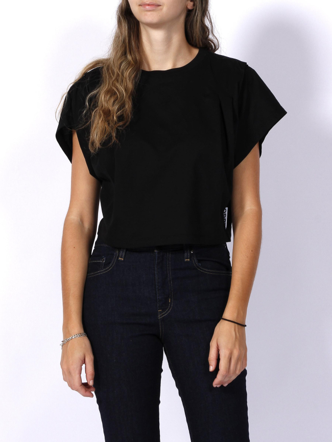 T-shirt cropped delevis logo étiquette noir femme - Hugo