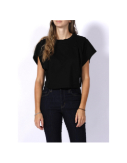 T-shirt cropped delevis logo étiquette noir femme - Hugo