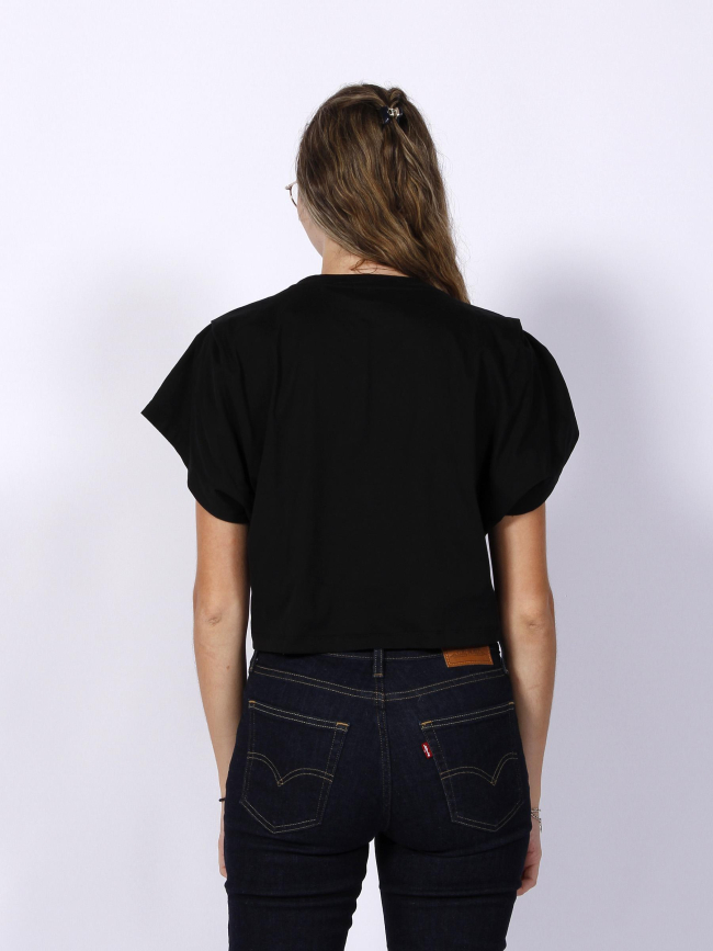 T-shirt cropped delevis logo étiquette noir femme - Hugo