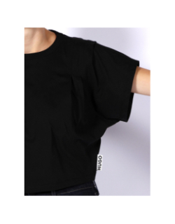 T-shirt cropped delevis logo étiquette noir femme - Hugo