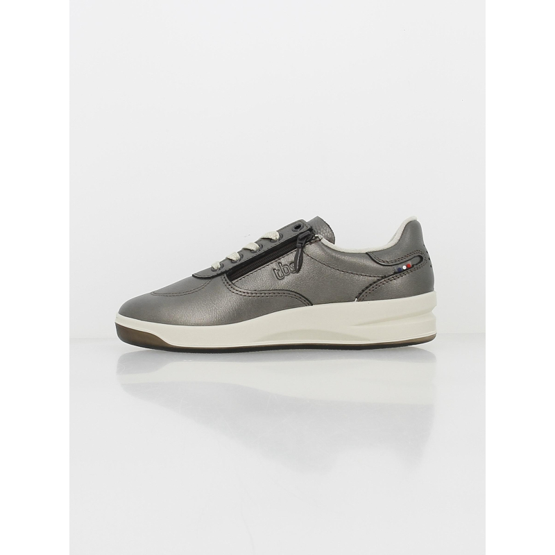 Baskets en cuir tennis zip gris métallisé femme - Tbs