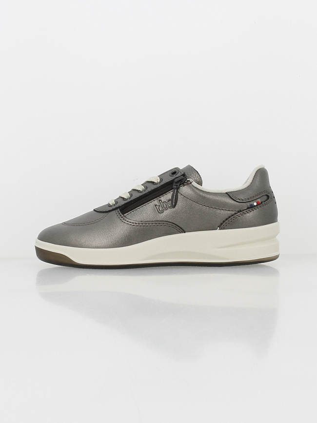 Baskets en cuir tennis zip gris métallisé femme - Tbs