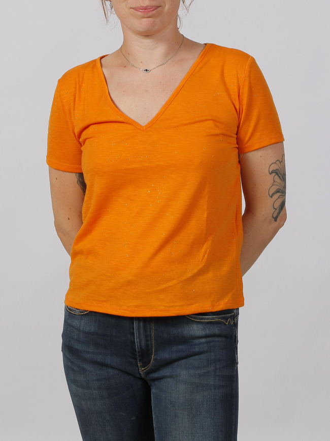 T-shirt dora glitter orange femme - Jaqueline De Yong