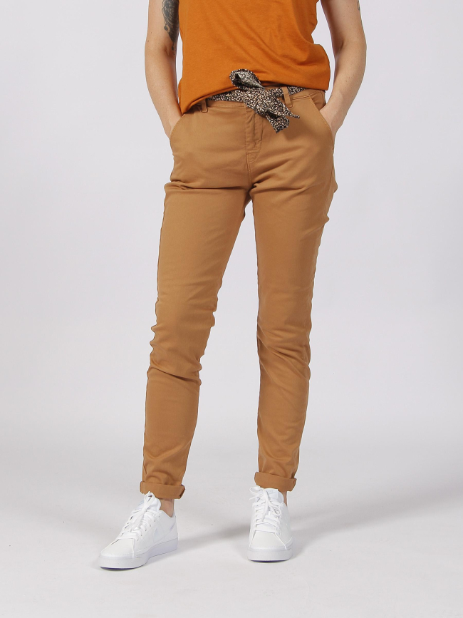 Pantalon slim camel femme - Le Temps Des Cerises