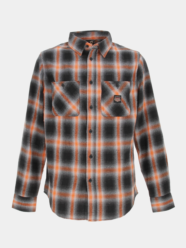 Chemise à carreaux plaid orange noir homme - Von Dutch