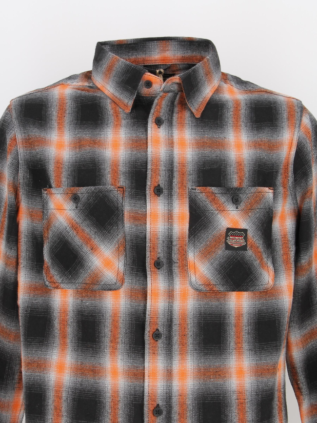 Chemise à carreaux plaid orange noir homme - Von Dutch