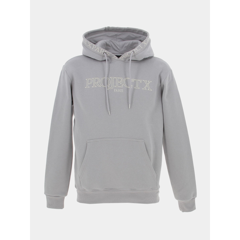 Sweat à capuche logo brodé gris homme - Project X Paris