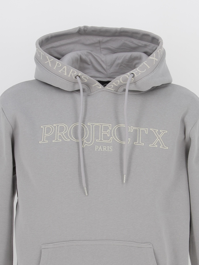 Sweat à capuche logo brodé gris homme - Project X Paris