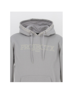 Sweat à capuche logo brodé gris homme - Project X Paris