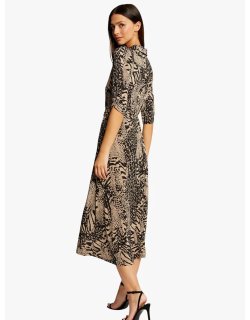 Robe midi fluide imprimés marron femme - Morgan