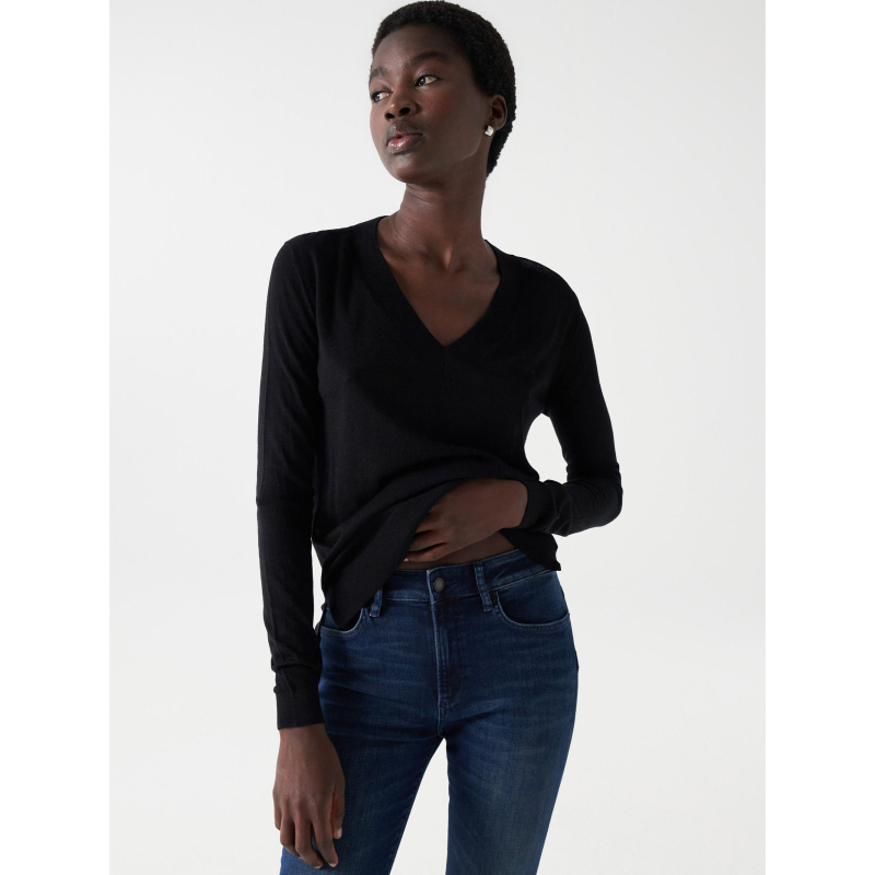 Pull en laine fin col v noir femme - Salsa