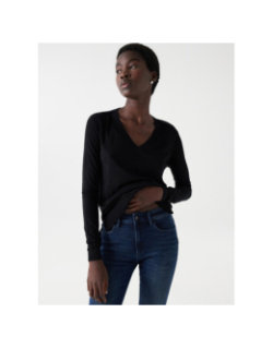 Pull en laine fin col v noir femme - Salsa