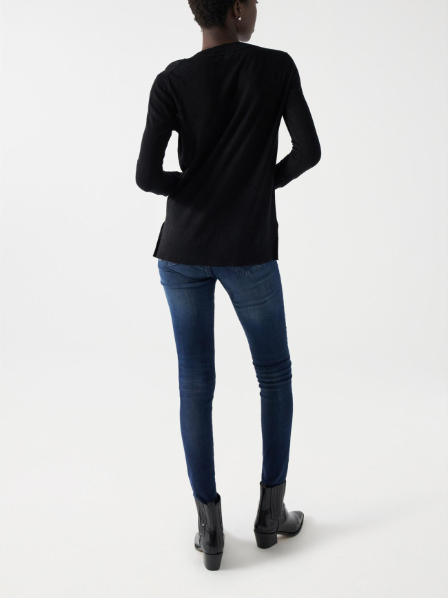 Pull en laine fin col v noir femme - Salsa