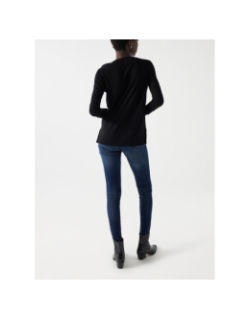 Pull en laine fin col v noir femme - Salsa