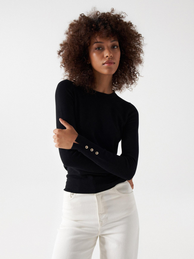 Pull basic manches boutonnées noir femme - Salsa