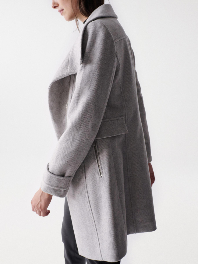 Manteau en laine col fourrure gris femme - Salsa