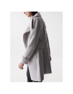 Manteau en laine col fourrure gris femme - Salsa