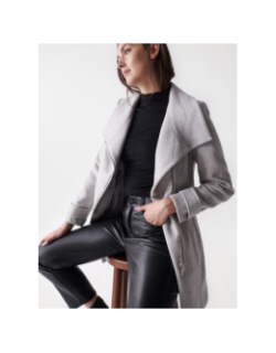 Manteau en laine col fourrure gris femme - Salsa