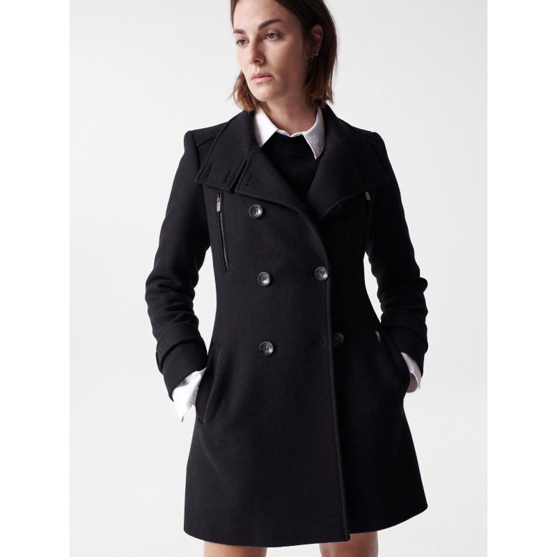 Manteau en laine boutonné striped noir femme - Salsa