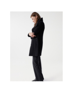 Manteau en laine col fourrure noir femme - Salsa