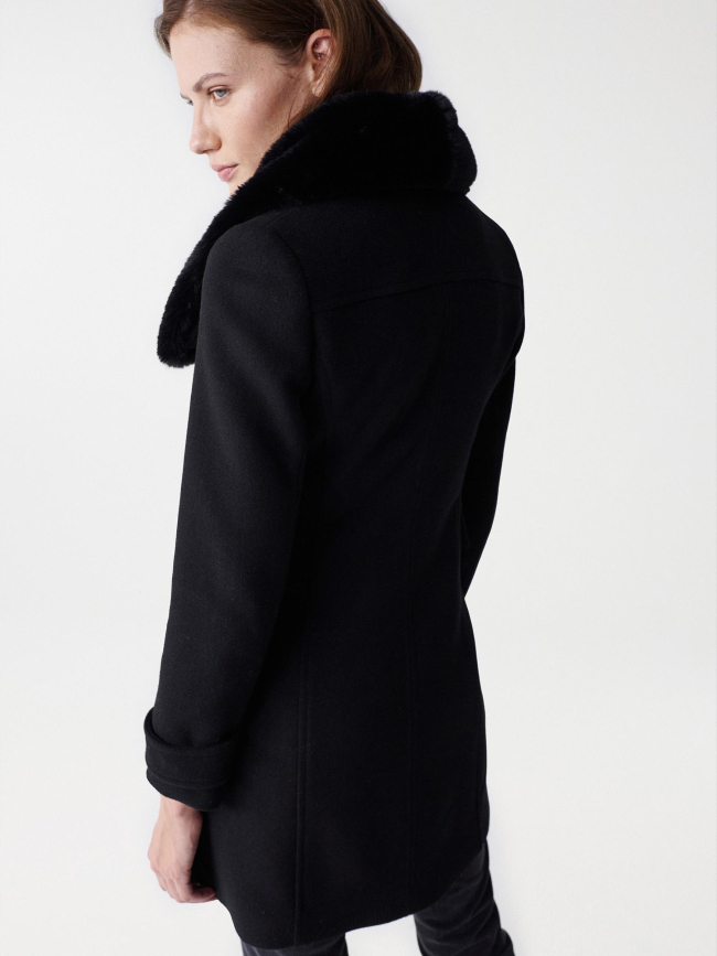 Manteau en laine col fourrure noir femme - Salsa