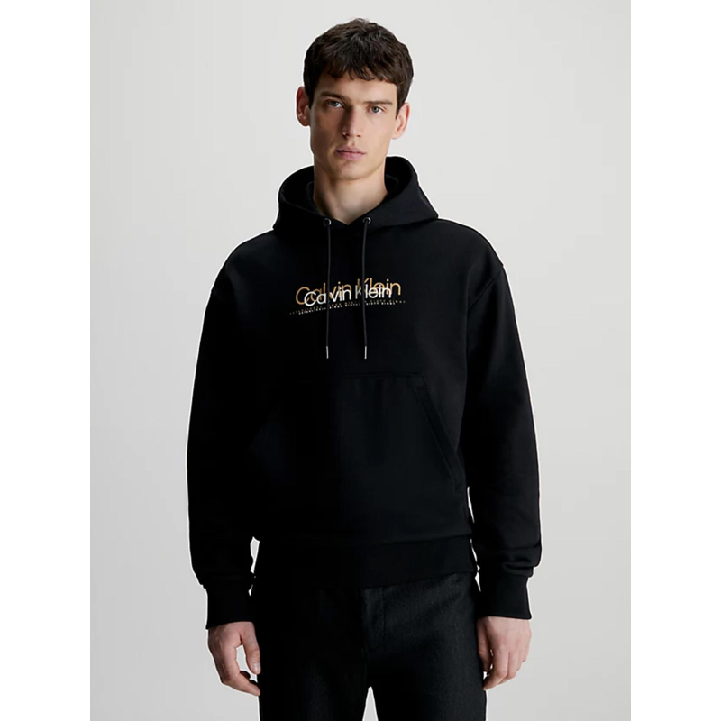 Sweat à capuche double flock logo noir homme - Calvin Klein