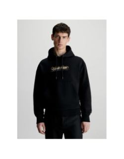 Sweat à capuche double flock logo noir homme - Calvin Klein