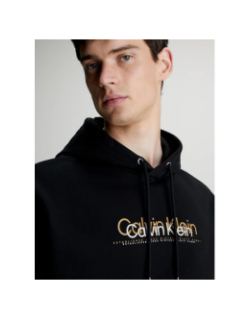 Sweat à capuche double flock logo noir homme - Calvin Klein