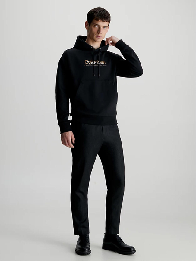 Sweat à capuche double flock logo noir homme - Calvin Klein