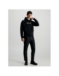 Sweat à capuche double flock logo noir homme - Calvin Klein