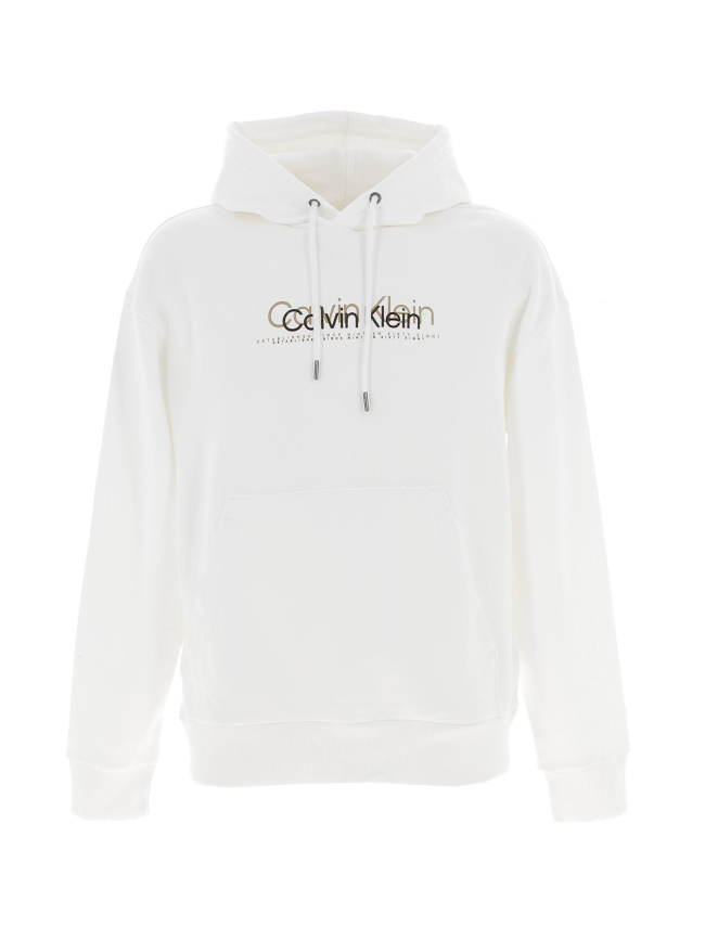 Sweat à capuche double flock logo blanc homme - Calvin Klein