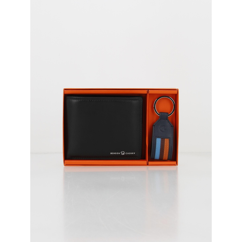 Coffret portefeuille porte-clef cuir noir homme - Benson & Cherry