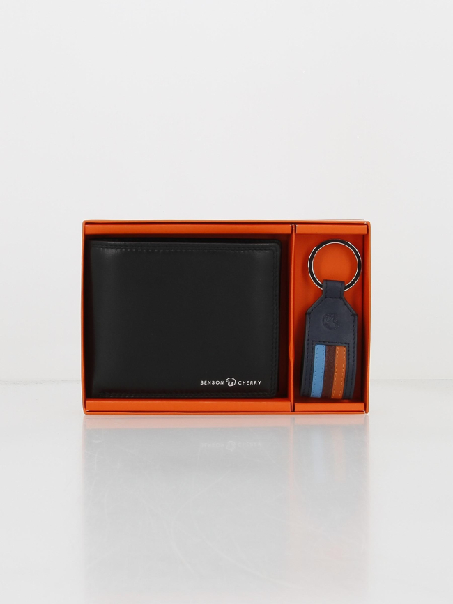 Coffret portefeuille porte-clef cuir noir homme - Benson & Cherry