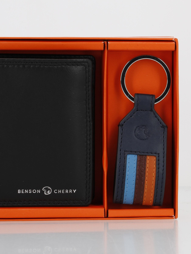 Coffret portefeuille porte-clef cuir noir homme - Benson & Cherry