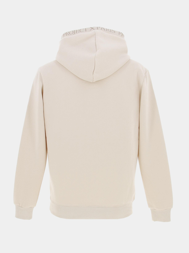 Sweat à capuche uni logo brodé beige homme - Project X Paris